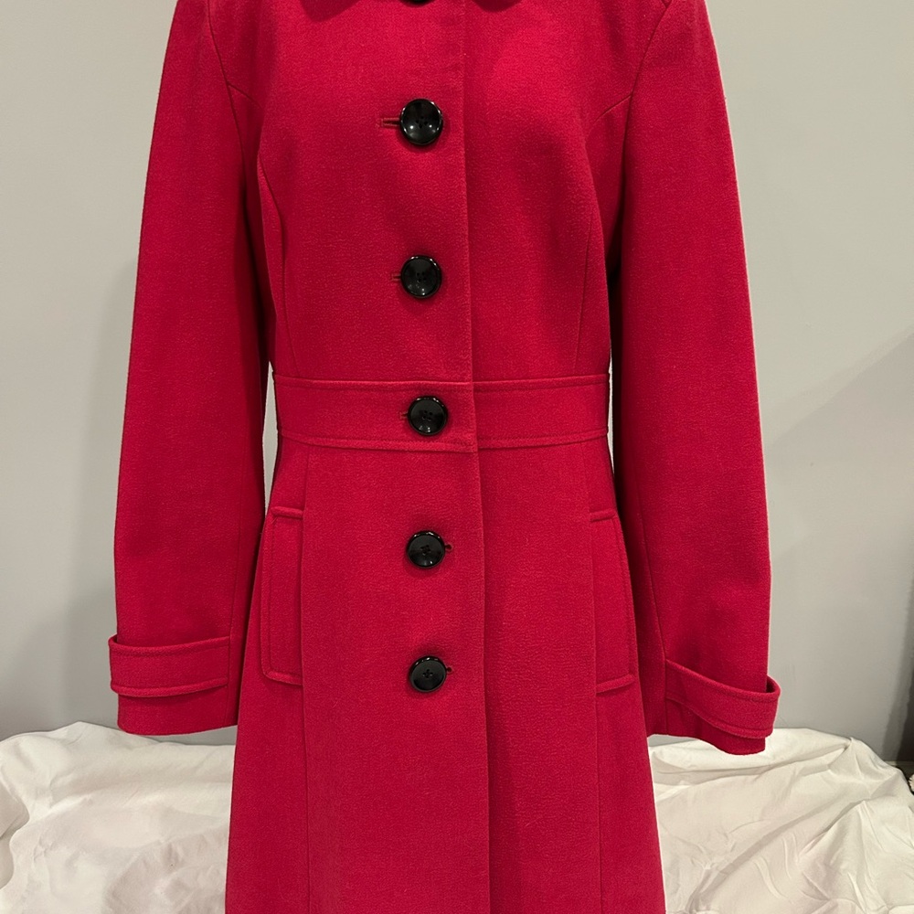 Bright Pink Wool Coat with Black Buttons